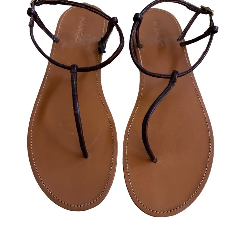 Mango Dark Burgundy Croc Leather Sandals Sz 40